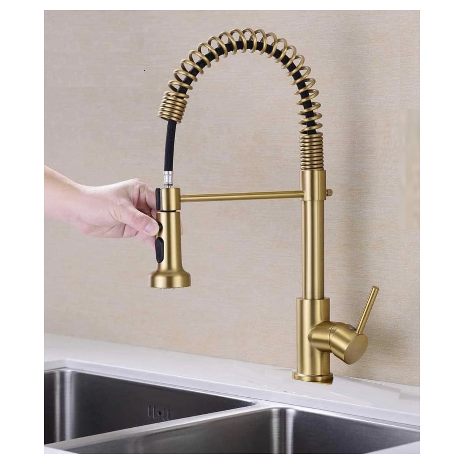 Robinet d'évier flexible à bec rétractable MAX Faucets, 16,5 po, fini or brossé