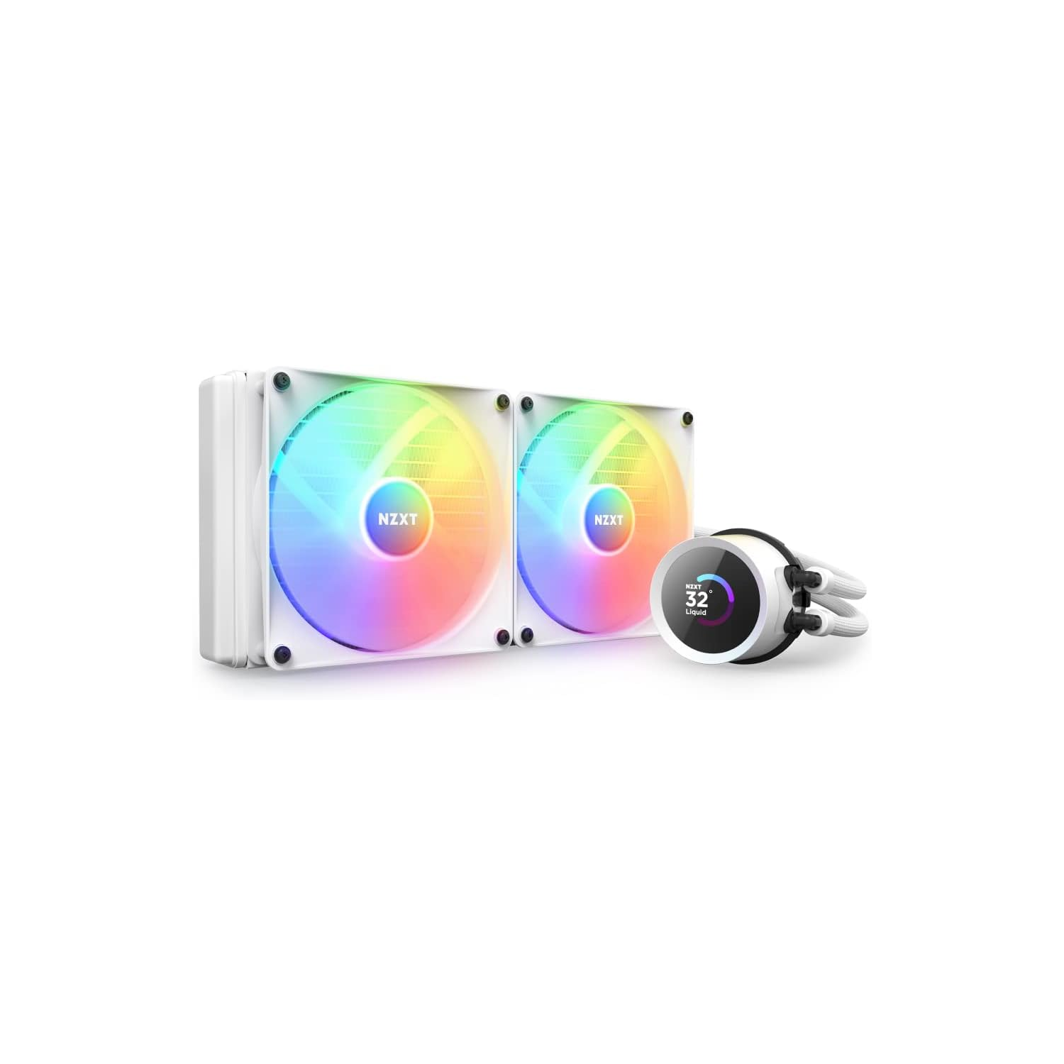 NZXT Kraken 280 RGB 280mm AIO CPU Liquid Cooler, Customizable 1.54" Square LCD, High-Performance Pump - 2 x F140 RGB Core Fans (White)