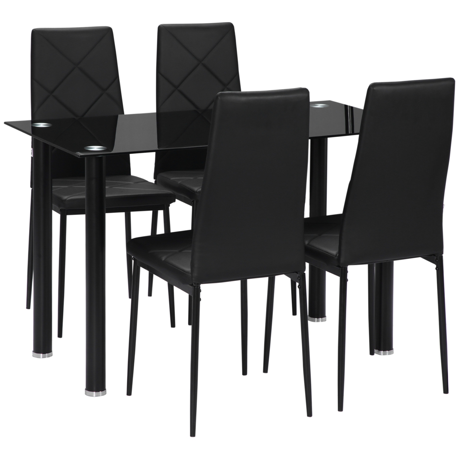 HOMCOM – Ensemble de table à manger moderne pour 4, ensemble de 5 tables de cuisine avec chaises rembourrées en cuir de polyuréthane, dessus de table