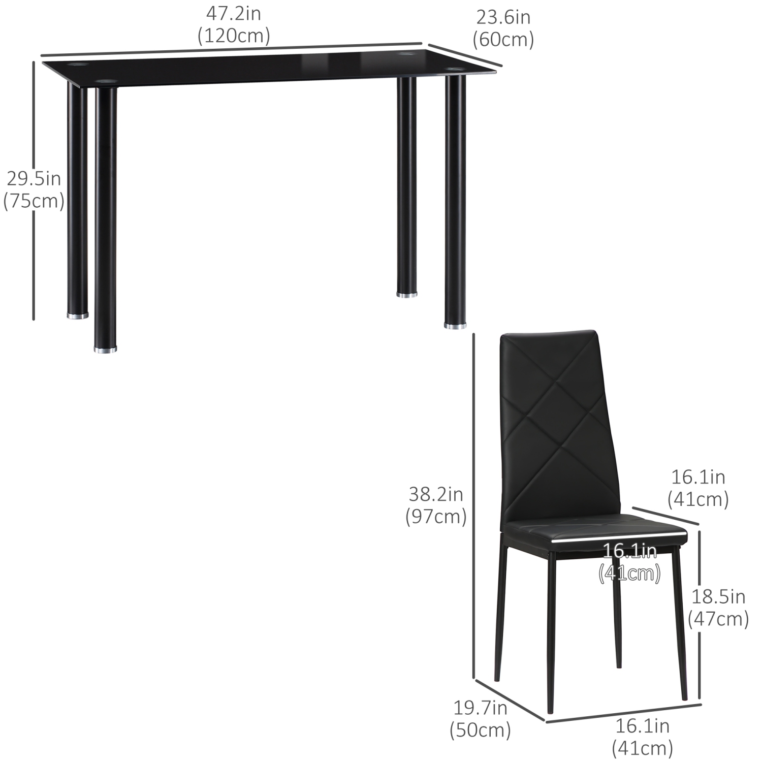 HOMCOM – Ensemble de table à manger moderne pour 4, ensemble de 5 tables de cuisine avec chaises rembourrées en cuir de polyuréthane, dessus de table