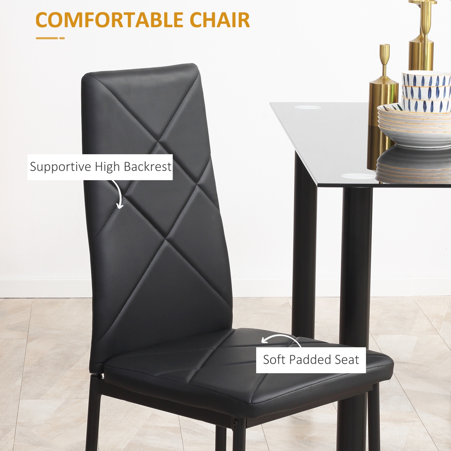 HOMCOM – Ensemble de table à manger moderne pour 4, ensemble de 5 tables de cuisine avec chaises rembourrées en cuir de polyuréthane, dessus de table