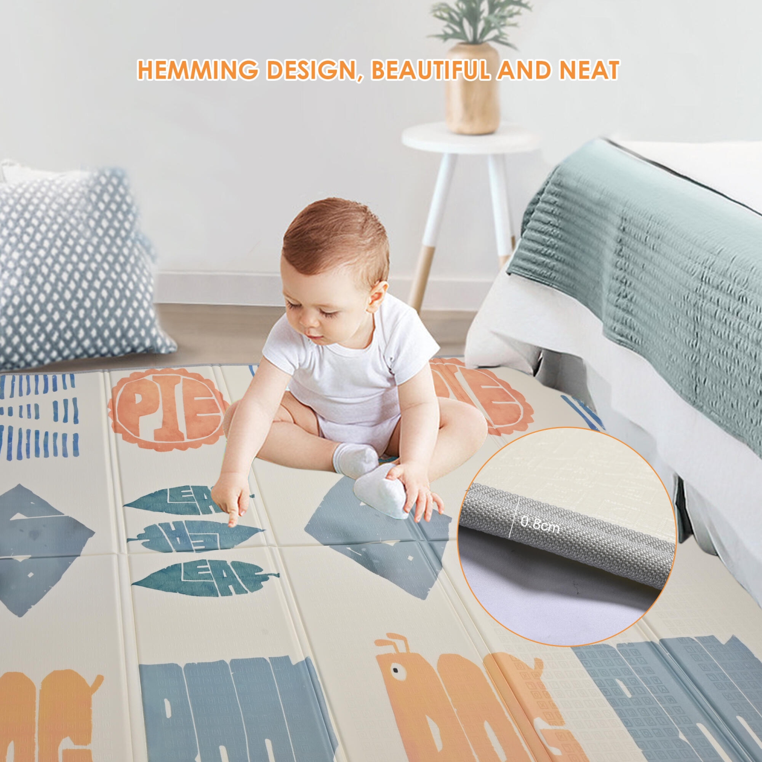 Double Sided Foldable Baby Playmat, Large 77" x 68" EVA Foam Mat Babys Kids Anti-Scratch Infant Play Mat Toddler Crawling Floor Mat