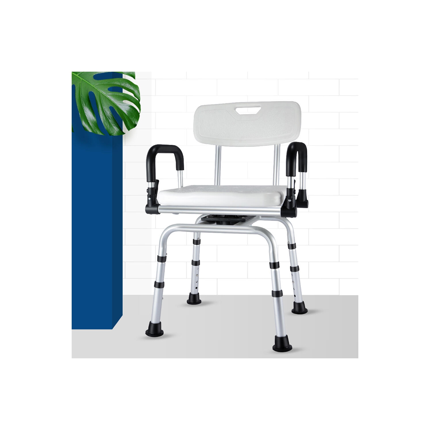 360° Swivel Shower Chair with Flip-Up Armrest, Shower Stool Height Adjustable Hold up to 180kg for Senior