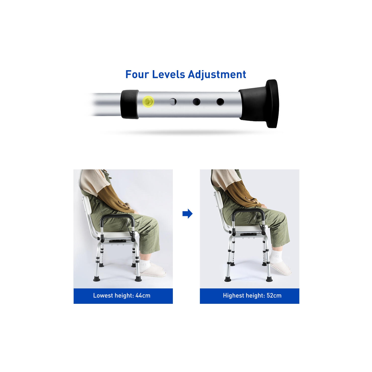 360° Swivel Shower Chair with Flip-Up Armrest, Shower Stool Height Adjustable Hold up to 180kg for Senior