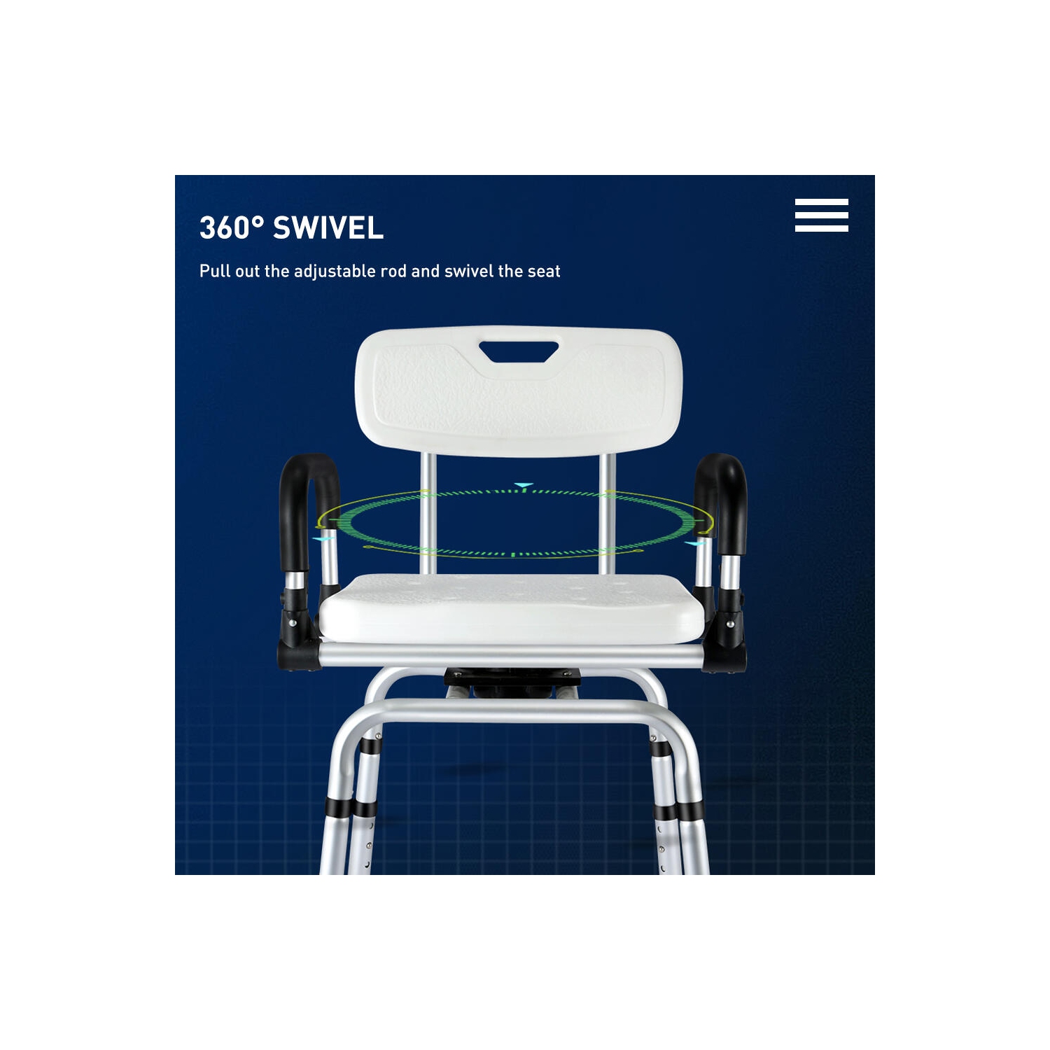 360° Swivel Shower Chair with Flip-Up Armrest, Shower Stool Height Adjustable Hold up to 180kg for Senior