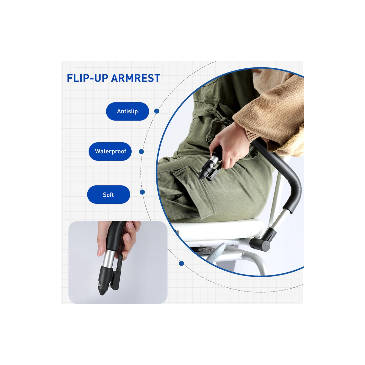 360° Swivel Shower Chair with Flip-Up Armrest, Shower Stool Height Adjustable Hold up to 180kg for Senior