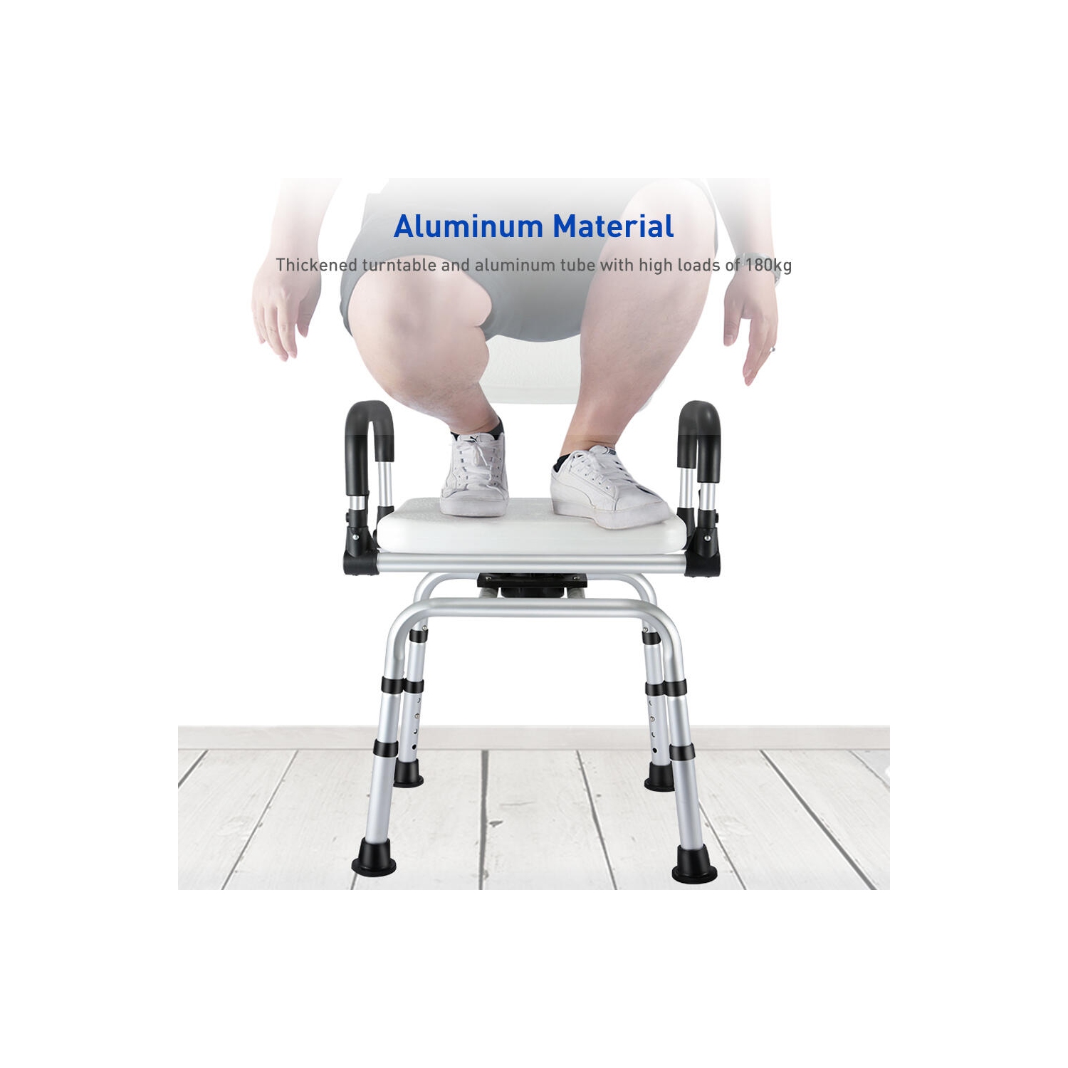 360° Swivel Shower Chair with Flip-Up Armrest, Shower Stool Height Adjustable Hold up to 180kg for Senior