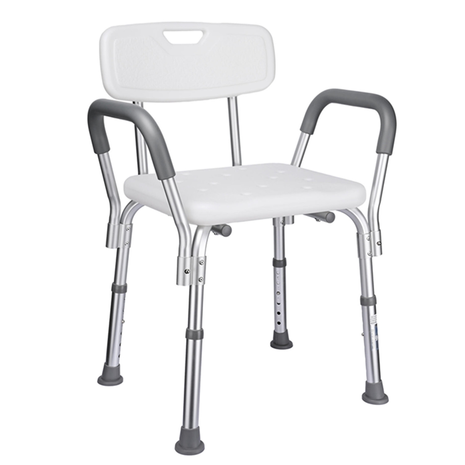 Chaise de douche avec accoudoirs et dossier, siège de douche à hauteur réglable avec pieds en caoutchouc antidérapants pour personnes âgées et