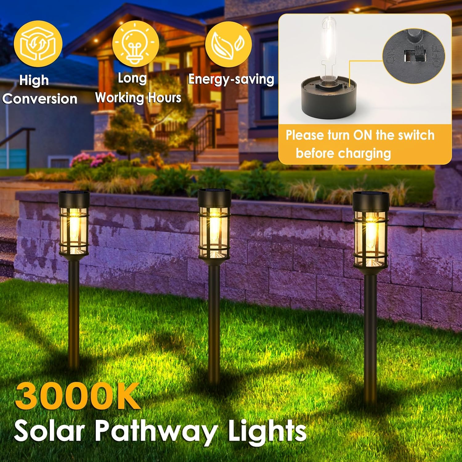 8 Pack Solar Lights Outdoor Waterproof, LED Solar Pathway Lights