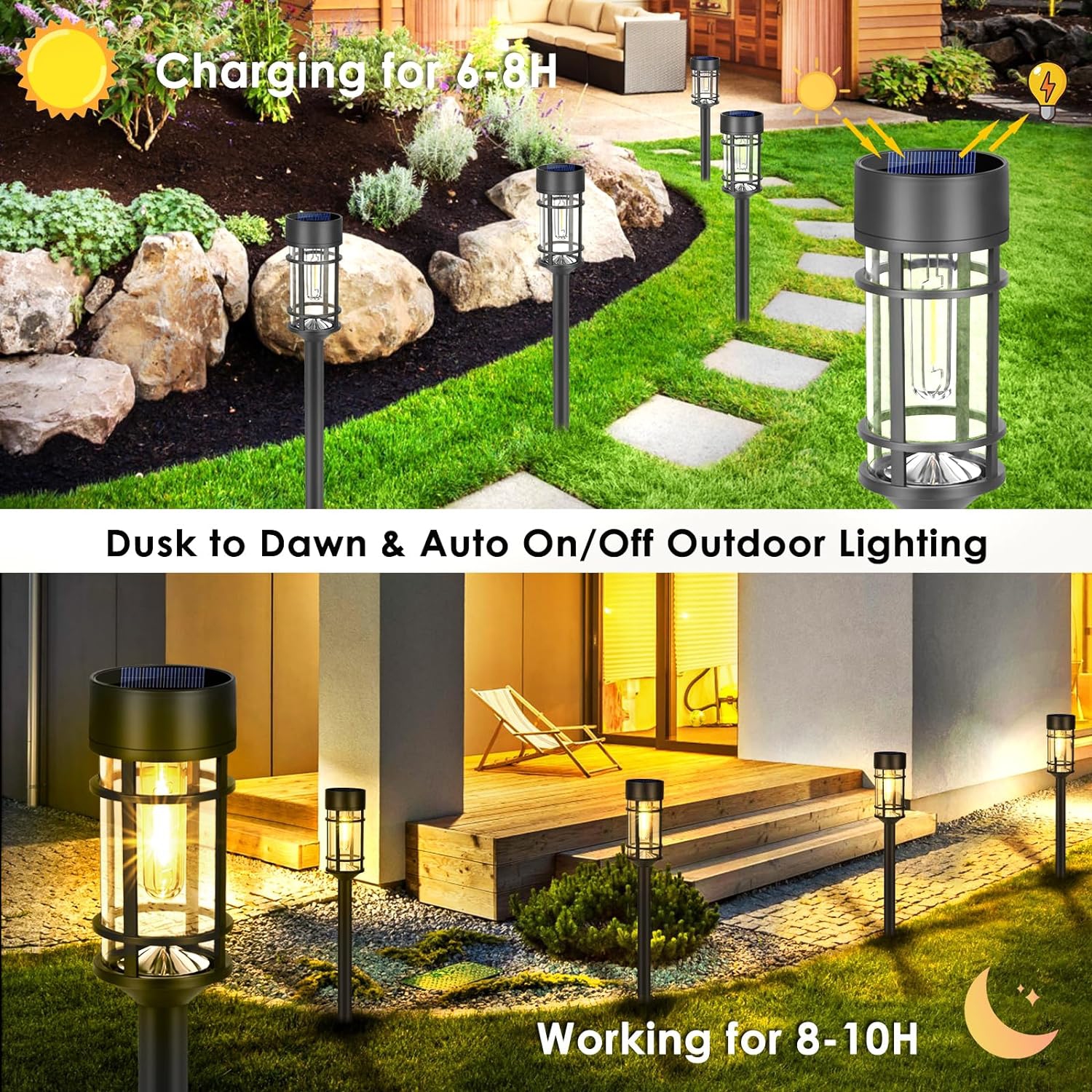8 Pack Solar Lights Outdoor Waterproof, LED Solar Pathway Lights