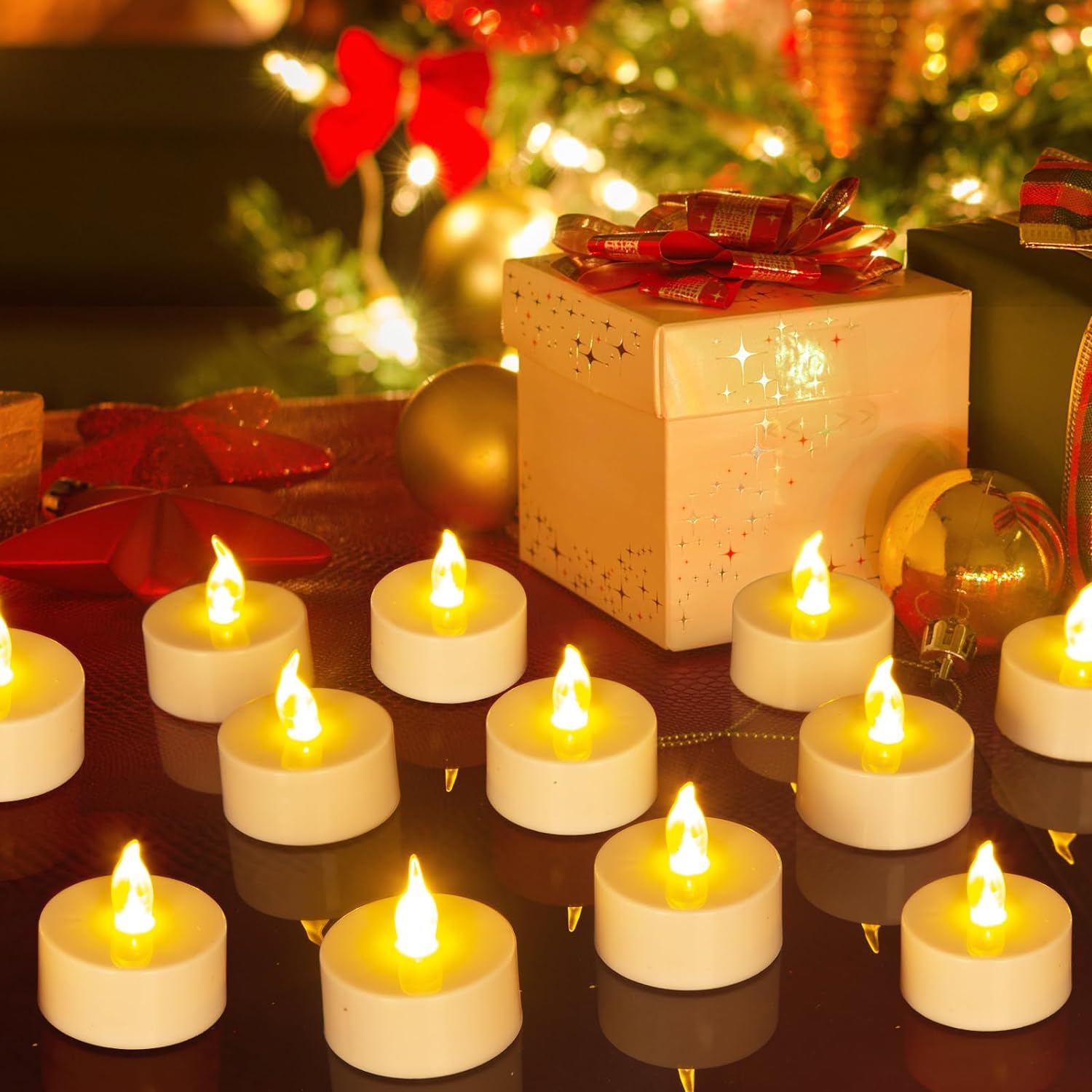 Tea Lights, 25 Pack CR2032 LED Flameless Candles, 120+ Hours Battery Operated Warm Yellow Flickering Votive Fake Candle