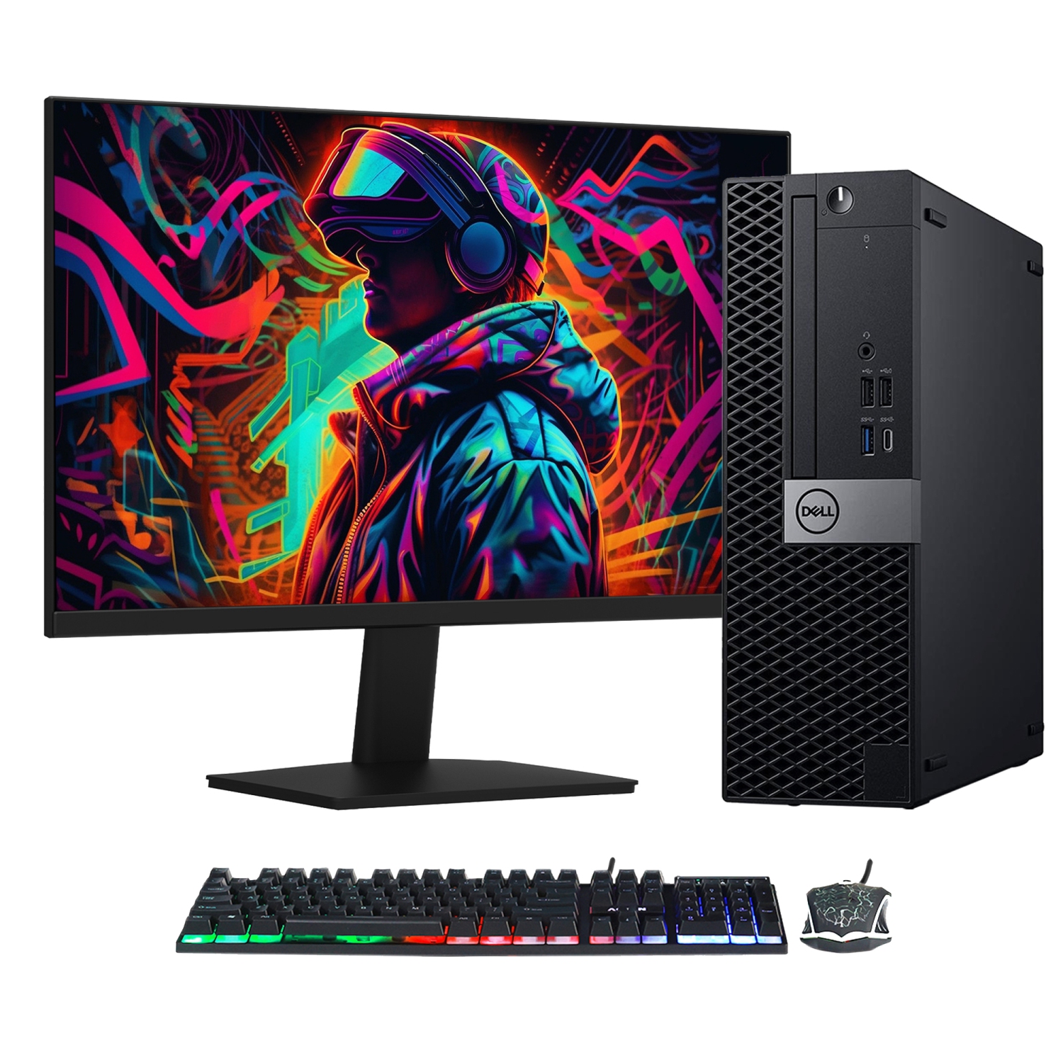 Refurbished (Good) - Dell Computer OptiPlex 5060/7060 SFF Gaming Desktop PC Intel Core i5 8th Gen 32GB DDR4 RAM New 1TB NVMe SSD Windows 11 Pro GT 1030 New 24 inch Monitor WIFI