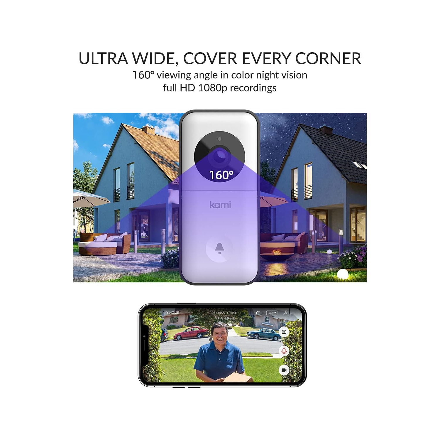 Kami Wireless Smart Video Doorbell Camera Wi-Fi with PIR Motion Detector