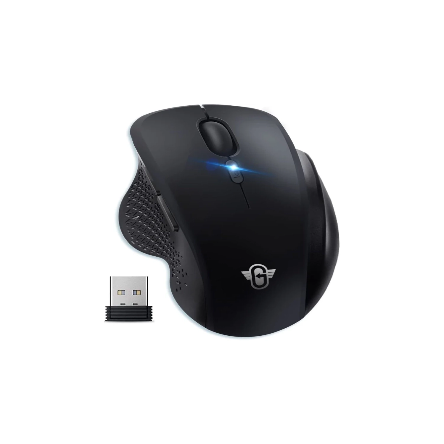 Souris sans fil noire mate pour portable et PC | Souris de jeu ergonomique pleine grandeur | récepteur USB pour Windows, Chrome, MacOS | batterie