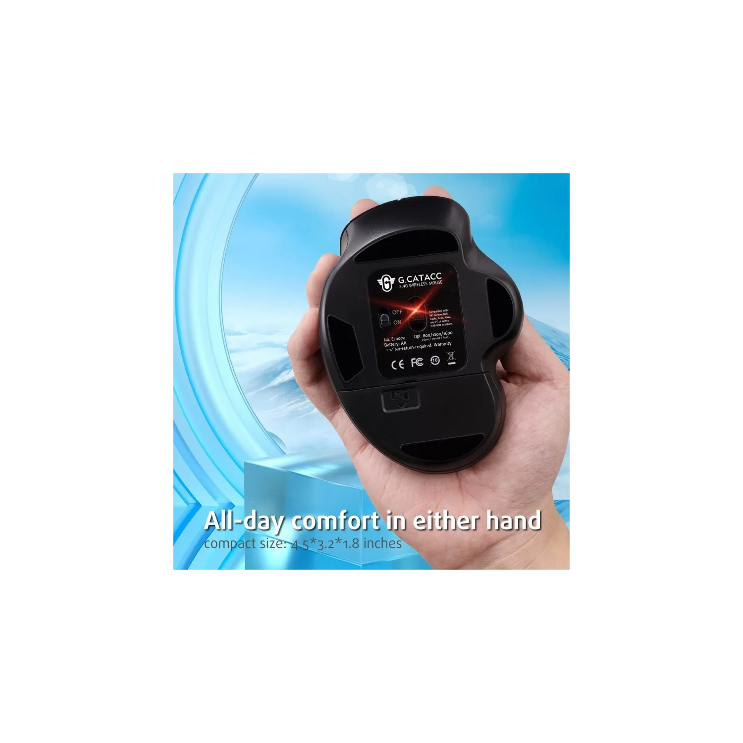 Souris sans fil noire mate pour portable et PC | Souris de jeu ergonomique pleine grandeur | récepteur USB pour Windows, Chrome, MacOS | batterie