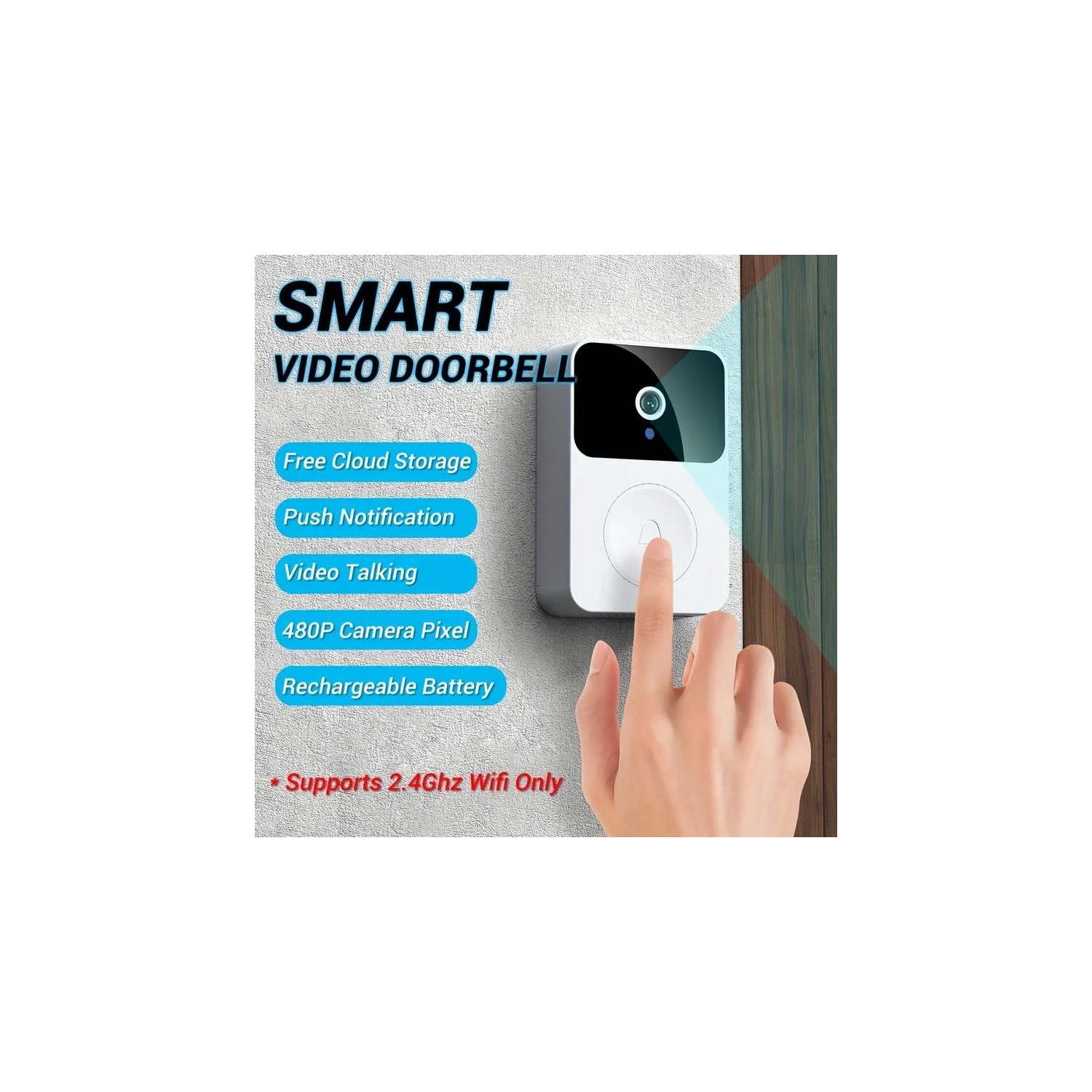 Wireless Intelligent Visual Doorbell Camera - HD Night Vision, WiFi, Rechargeable | Home Security Intercom with Two-Way Calls, Photo, Recording |