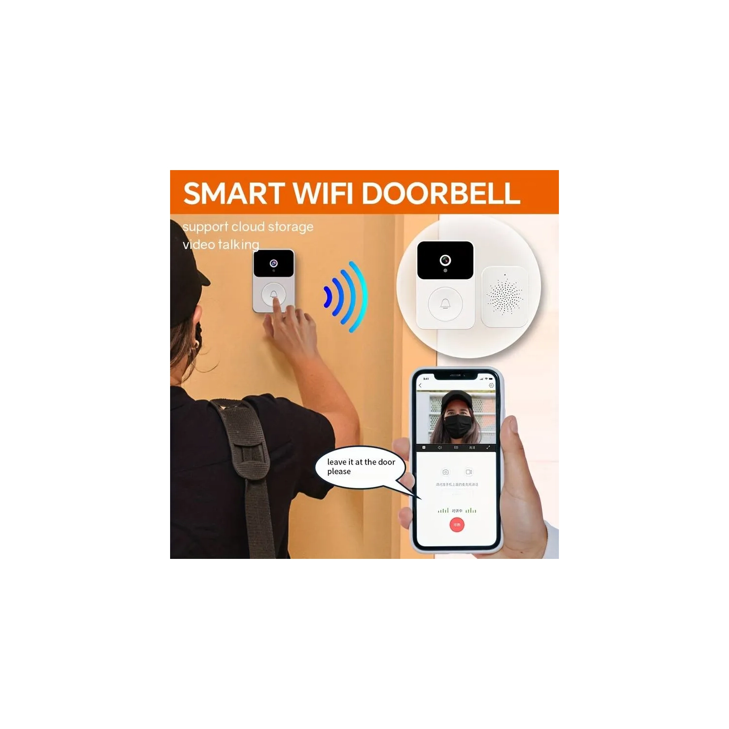 Wireless Intelligent Visual Doorbell Camera - HD Night Vision, WiFi, Rechargeable | Home Security Intercom with Two-Way Calls, Photo, Recording |