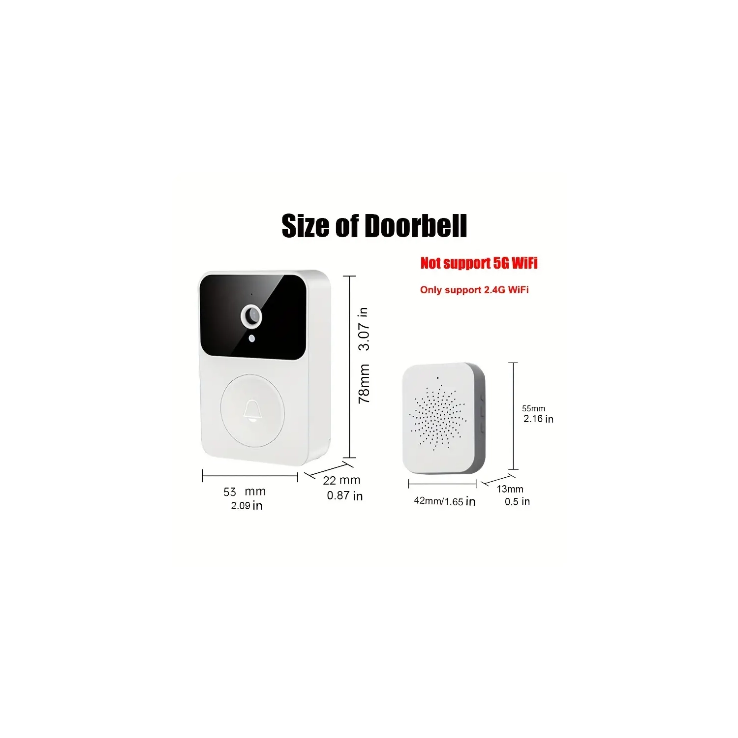 Wireless Intelligent Visual Doorbell Camera - HD Night Vision, WiFi, Rechargeable | Home Security Intercom with Two-Way Calls, Photo, Recording |