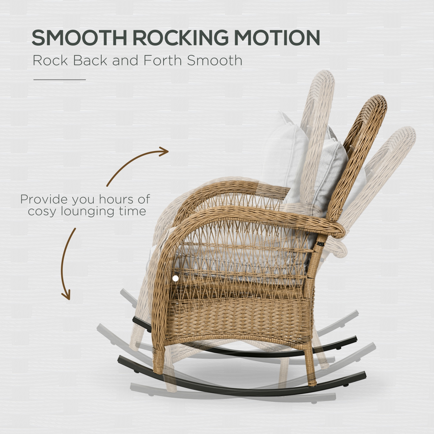 Outsunny Outdoor PE Rattan Rocking Chair with Cushions, Patio Luxury Round Wicker Garden Porch Furniture w/ Armrest and High Backrest for Backyard,