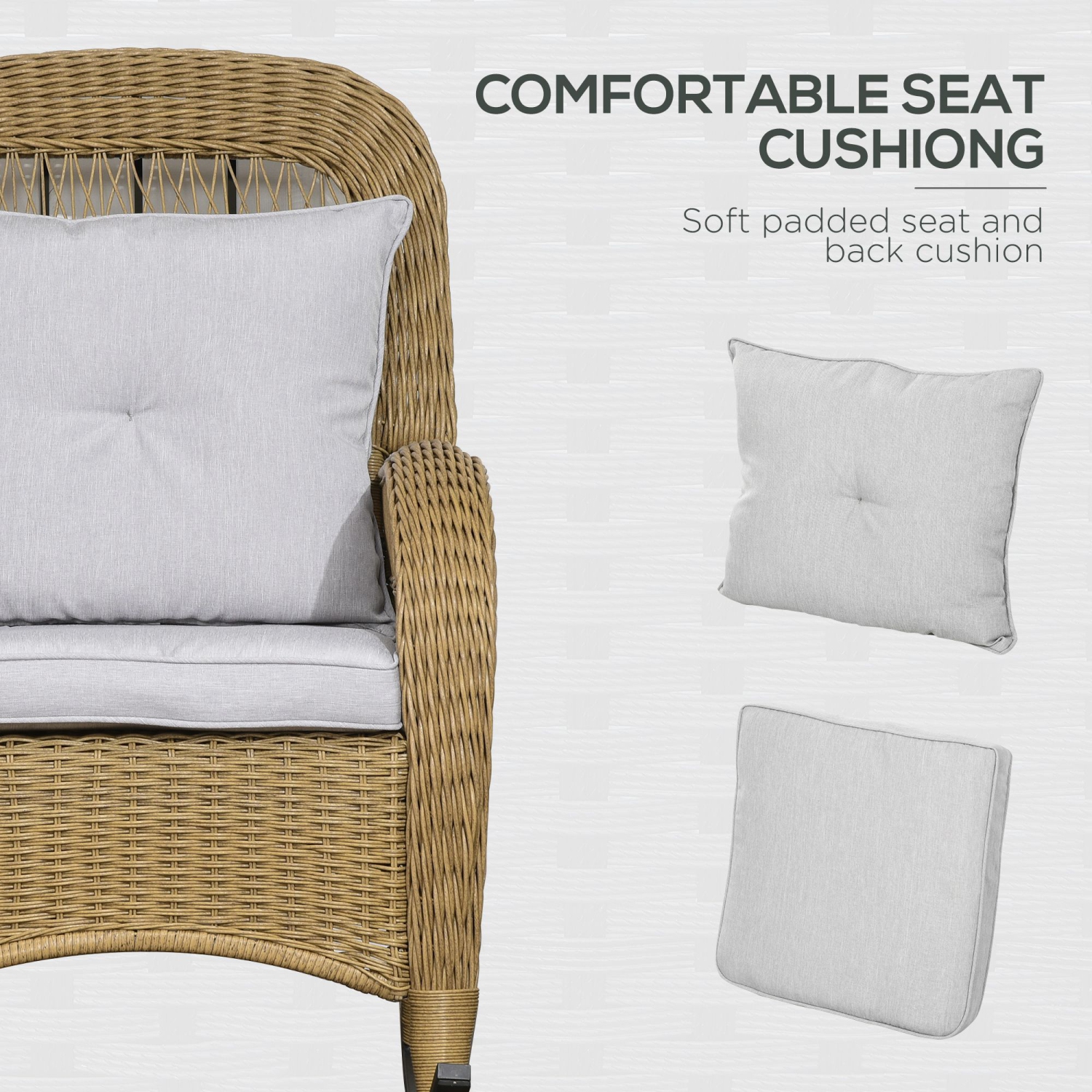 Outsunny Outdoor PE Rattan Rocking Chair with Cushions, Patio Luxury Round Wicker Garden Porch Furniture w/ Armrest and High Backrest for Backyard,