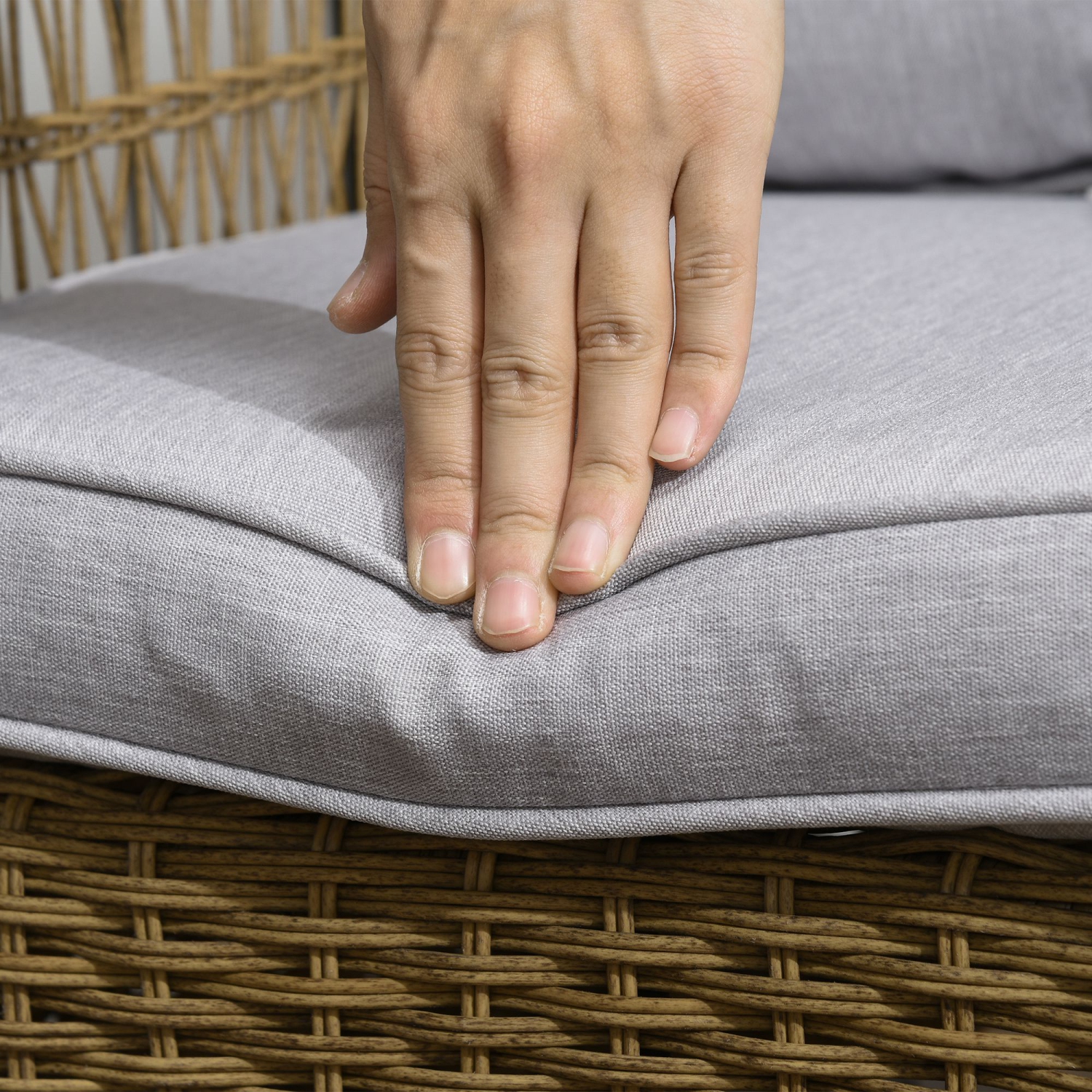 Outsunny Outdoor PE Rattan Rocking Chair with Cushions, Patio Luxury Round Wicker Garden Porch Furniture w/ Armrest and High Backrest for Backyard,