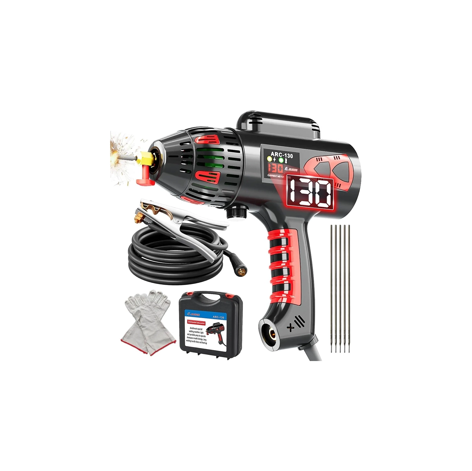 Portable Handheld 110V ARC Welding Machine - 130Amp Digital Display IGBT Inverter | Welding Tool Set with Toolbox Included