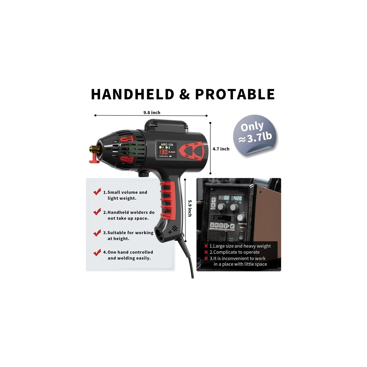 Portable Handheld 110V ARC Welding Machine - 130Amp Digital Display IGBT Inverter | Welding Tool Set with Toolbox Included