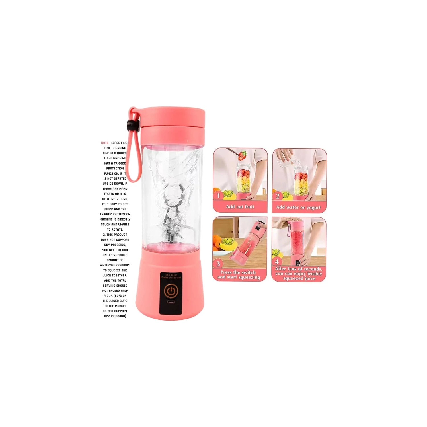 Rechargeable USB Portable Blender with Brush - 6 Blades Mini Blender for Kitchen, Home, Travel | Ideal for Mixing Protein Powder