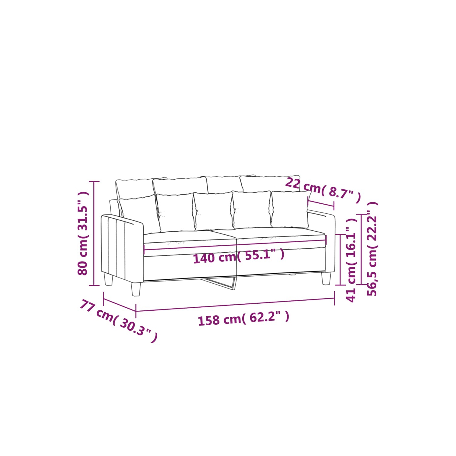 vidaXL 2-Seater Sofa Black 140 cm Fabric