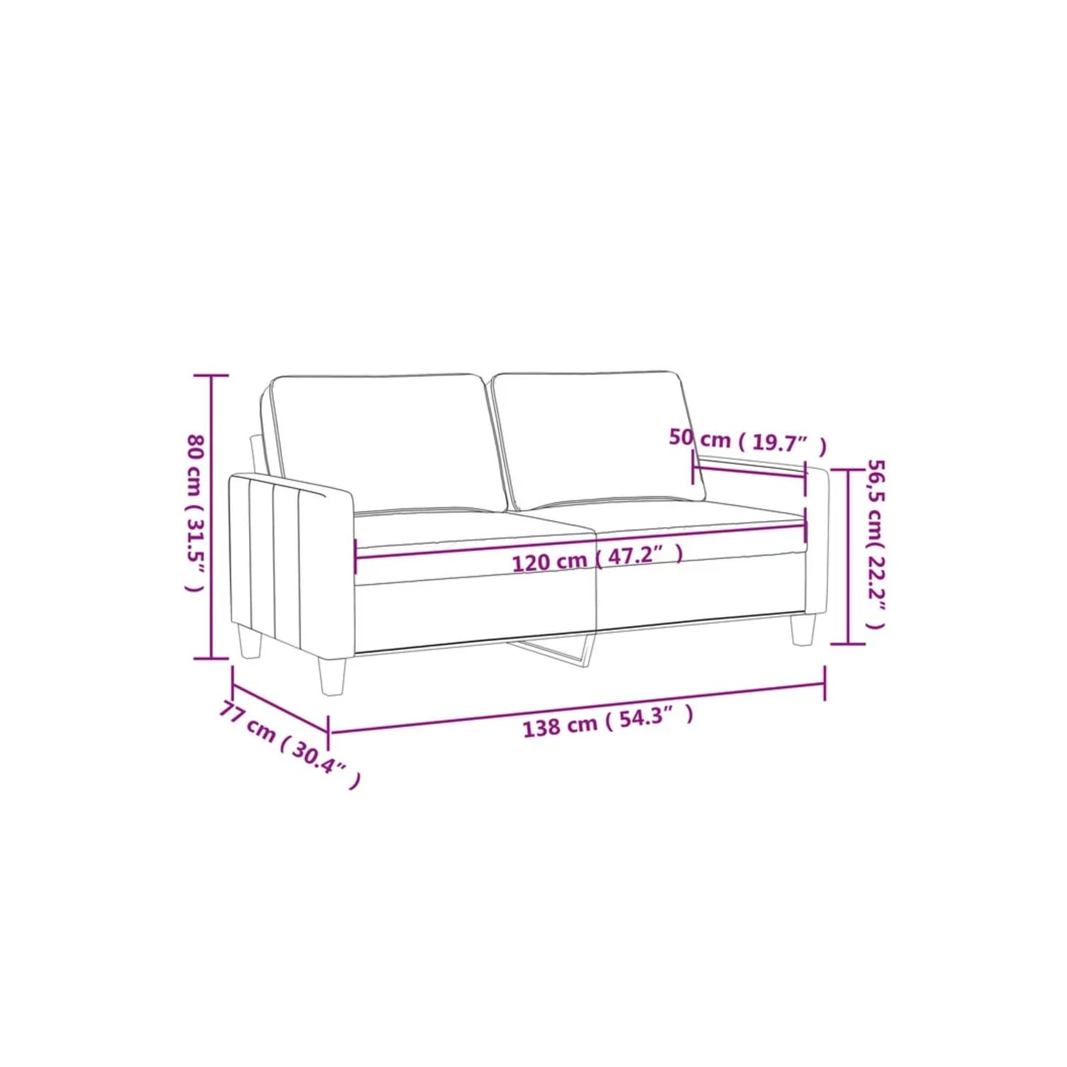 vidaXL 2-Seater Sofa Black 120 cm Fabric