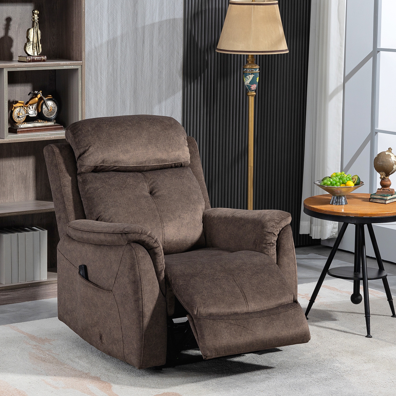 HOMCOM Massage Recliner Chair with 8-Point Vibration, Manual Fabric Reclining Sofa Chair for Living Room with Side Pockets, Remote Control,