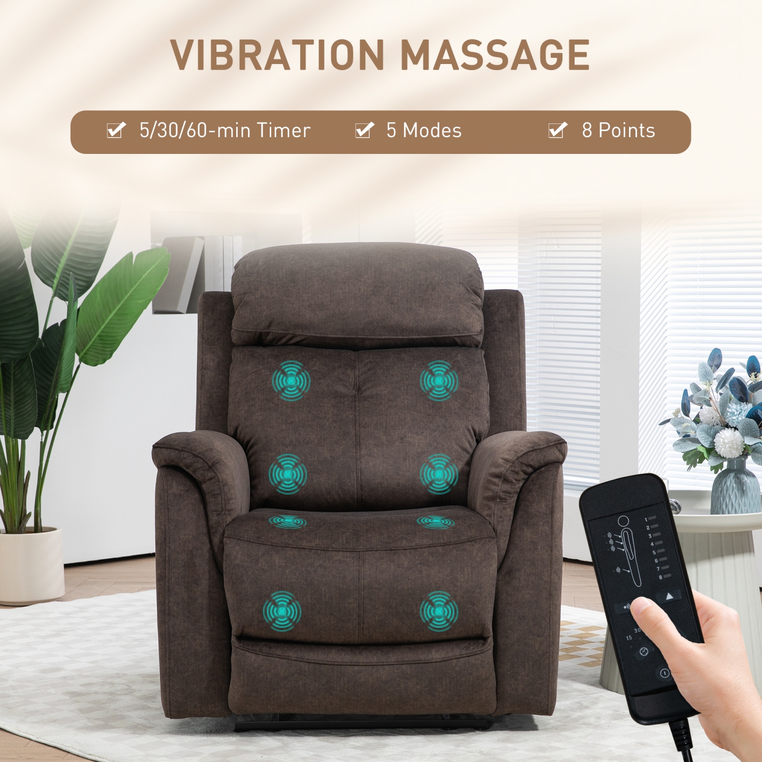 HOMCOM Massage Recliner Chair with 8-Point Vibration, Manual Fabric Reclining Sofa Chair for Living Room with Side Pockets, Remote Control,