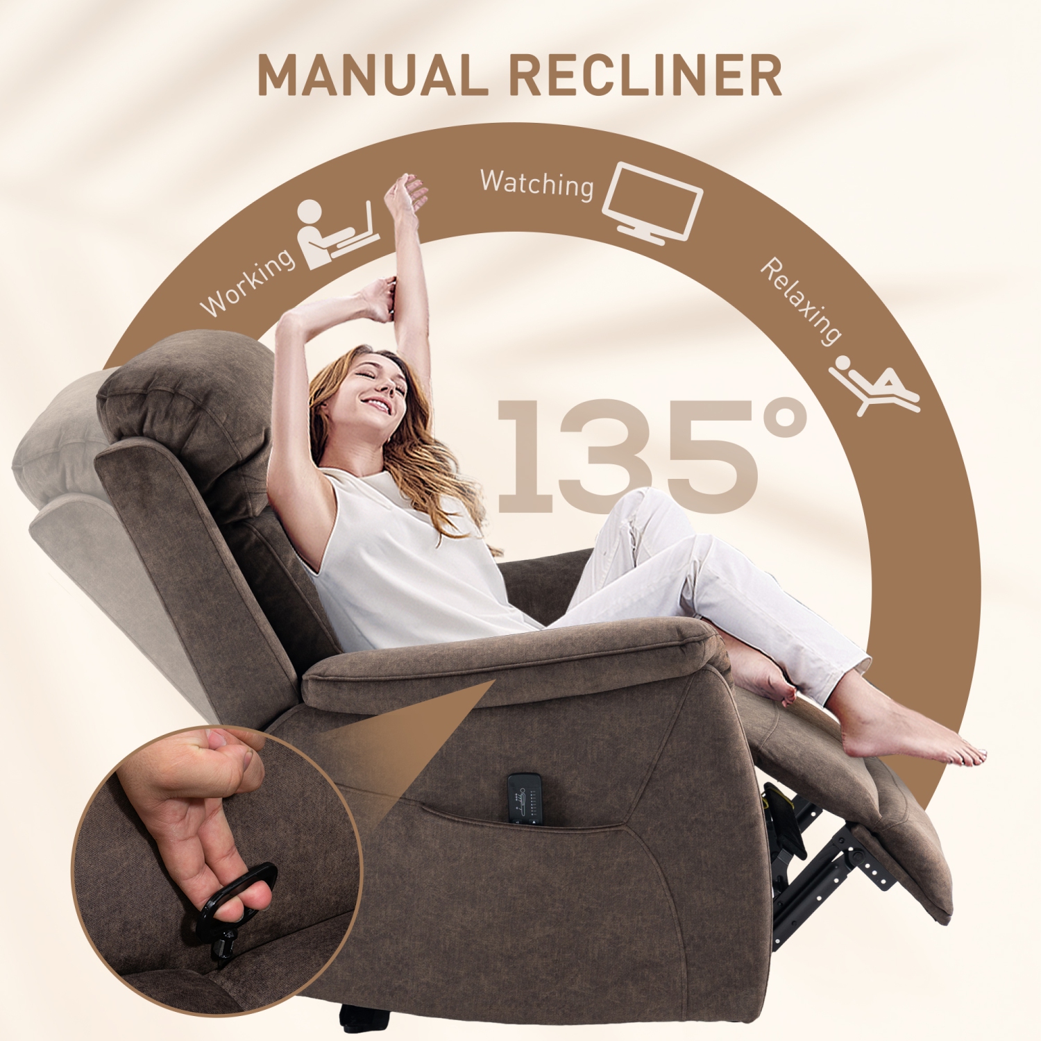 HOMCOM Massage Recliner Chair with 8-Point Vibration, Manual Fabric Reclining Sofa Chair for Living Room with Side Pockets, Remote Control,