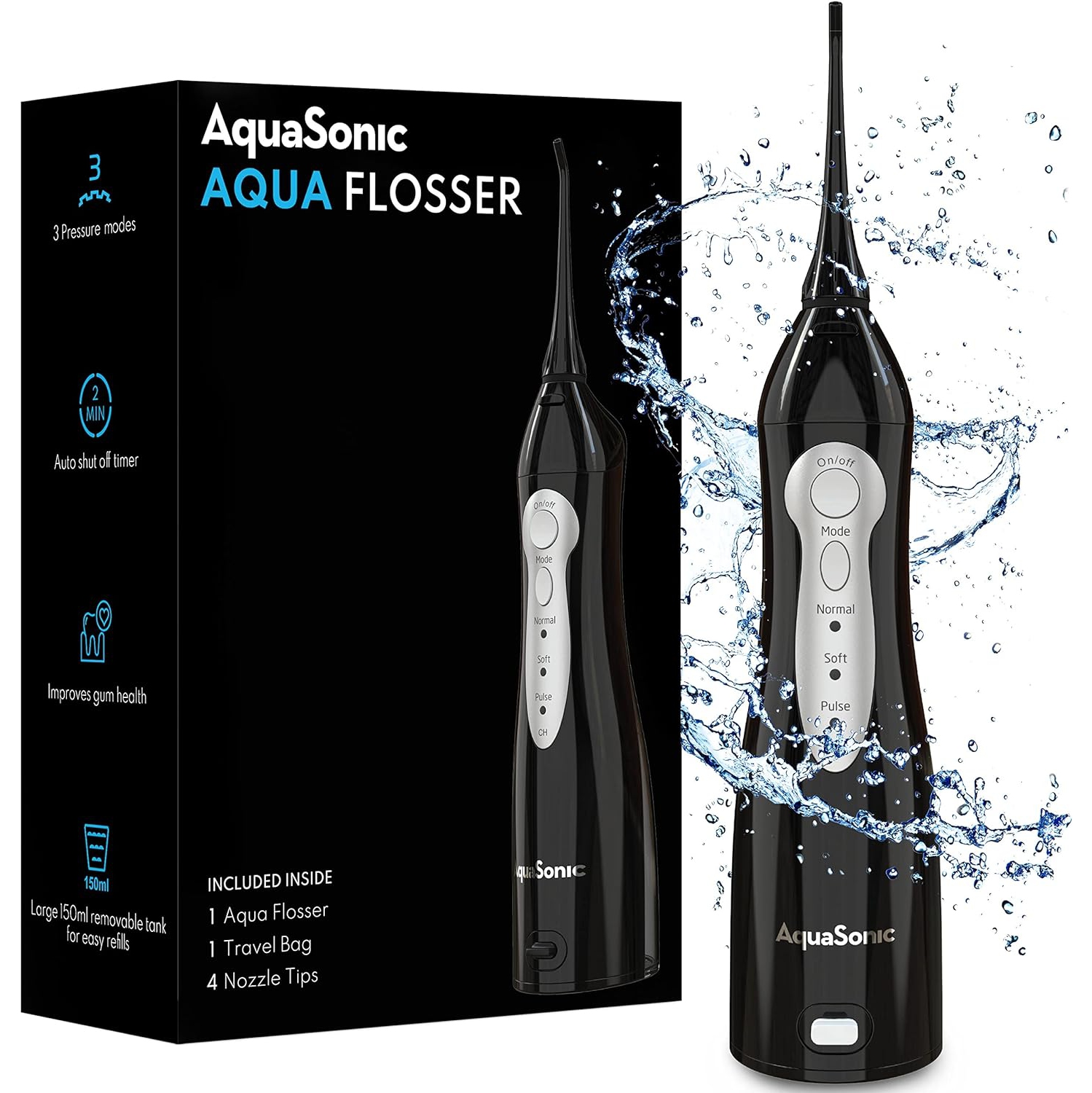 Hydropulseur Aqua de Aquasonic - Hydropulseur rechargeable professionnel avec 4 embouts - irrigation orale avec 3 modes