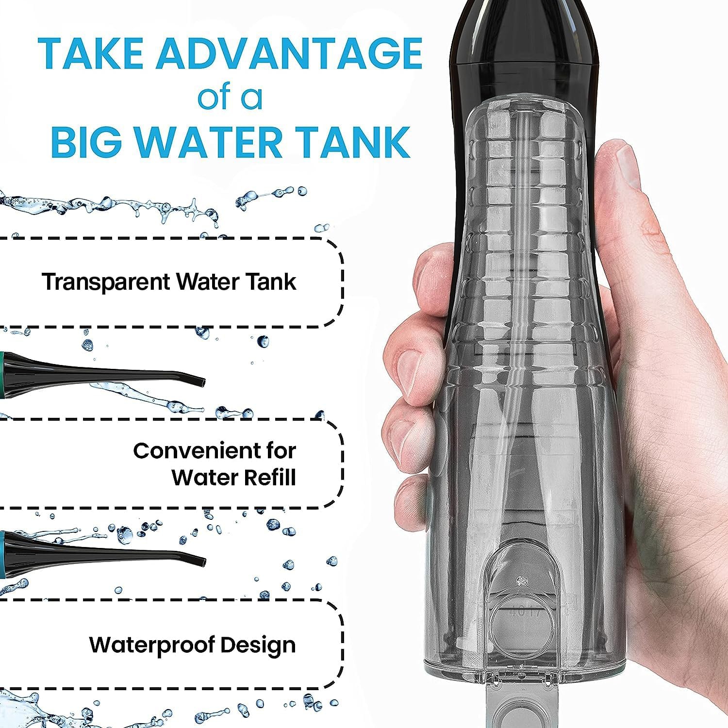 Hydropulseur Aqua de Aquasonic - Hydropulseur rechargeable professionnel avec 4 embouts - irrigation orale avec 3 modes
