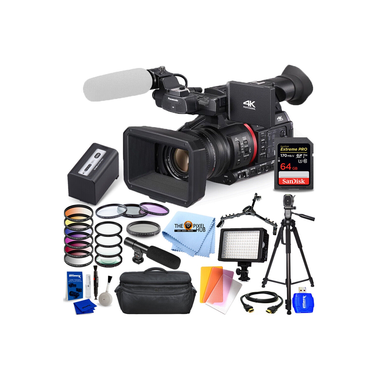 Panasonic AG-CX350 4K Camcorder + 64GB + LED Light + Filter Kit Top Value Bundle