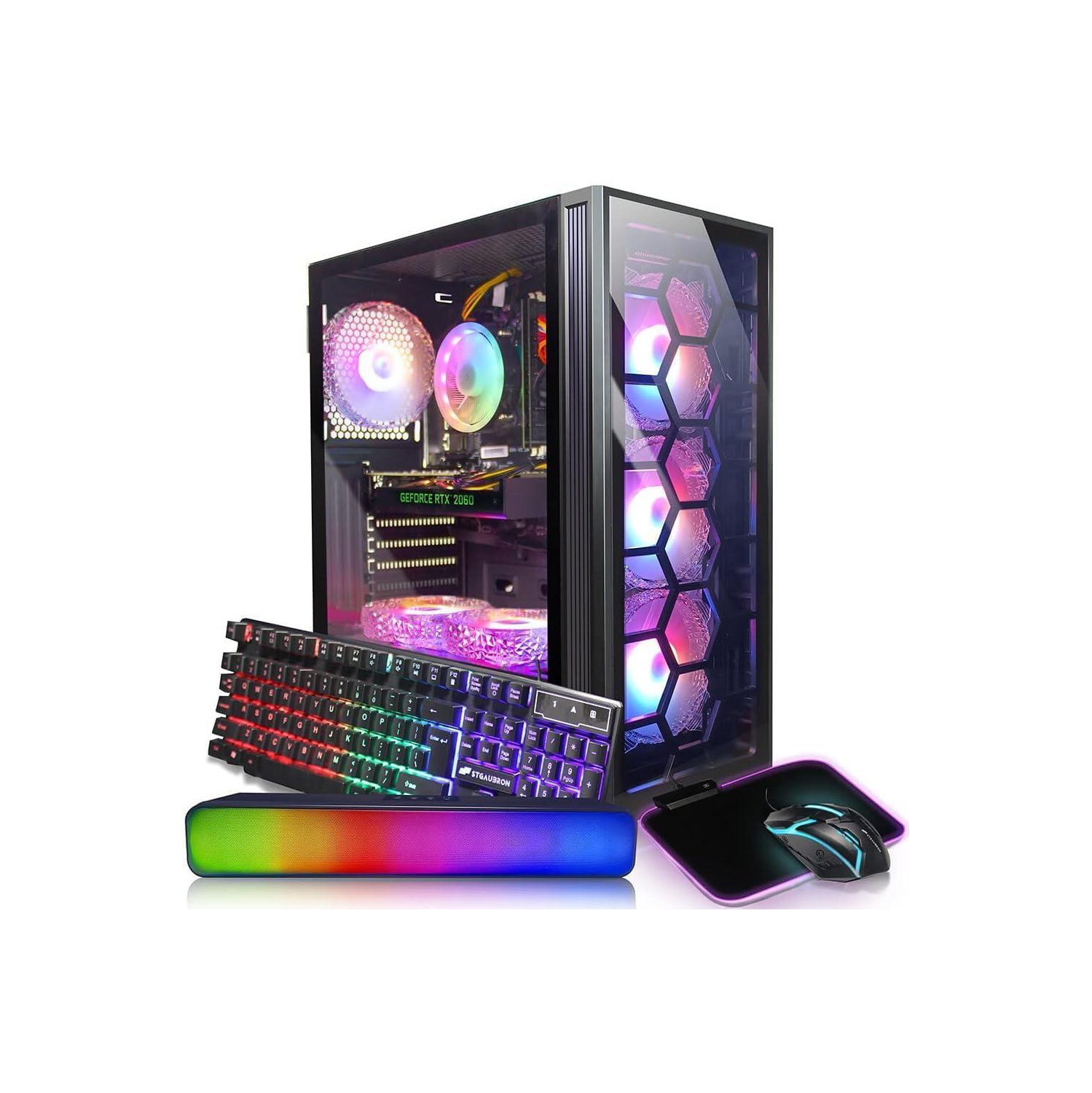 STGAubron Gaming Desktop PC,Intel Core I7 3.4 GHz up to 3.9 GHz,GeForce RTX 2060 6G GDDR6,16G,512G SSD,WiFi,BT 5.0,RGB Fanx6,RGB Keyboard&Mouse&Mouse Pad,RGB BT Sound Bar,W10H64