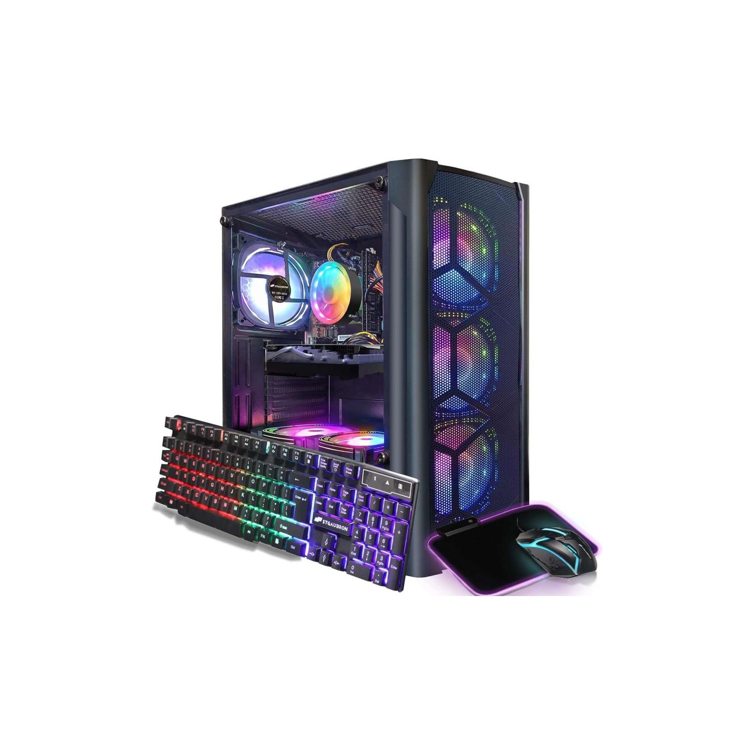 STGAubron Gaming Desktop PC, Intel Core i5 3.2G up to 3.6G, 16G RAM, 512G SSD, Radeon RX 5700 8G GDDR6, 600M WiFi, BT 5.0, RGB Fan x 6, RGB Keyboard & Mouse & Mouse Pad, W10H64