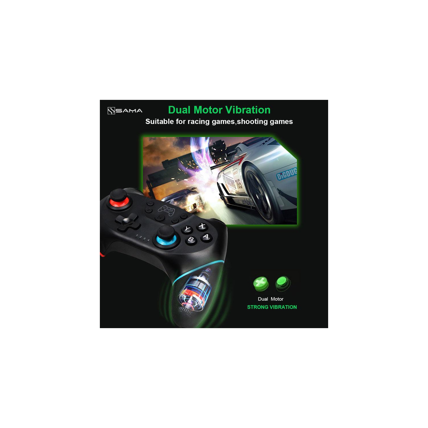 Wireless Switch Controller with Turbo and Dual Shock