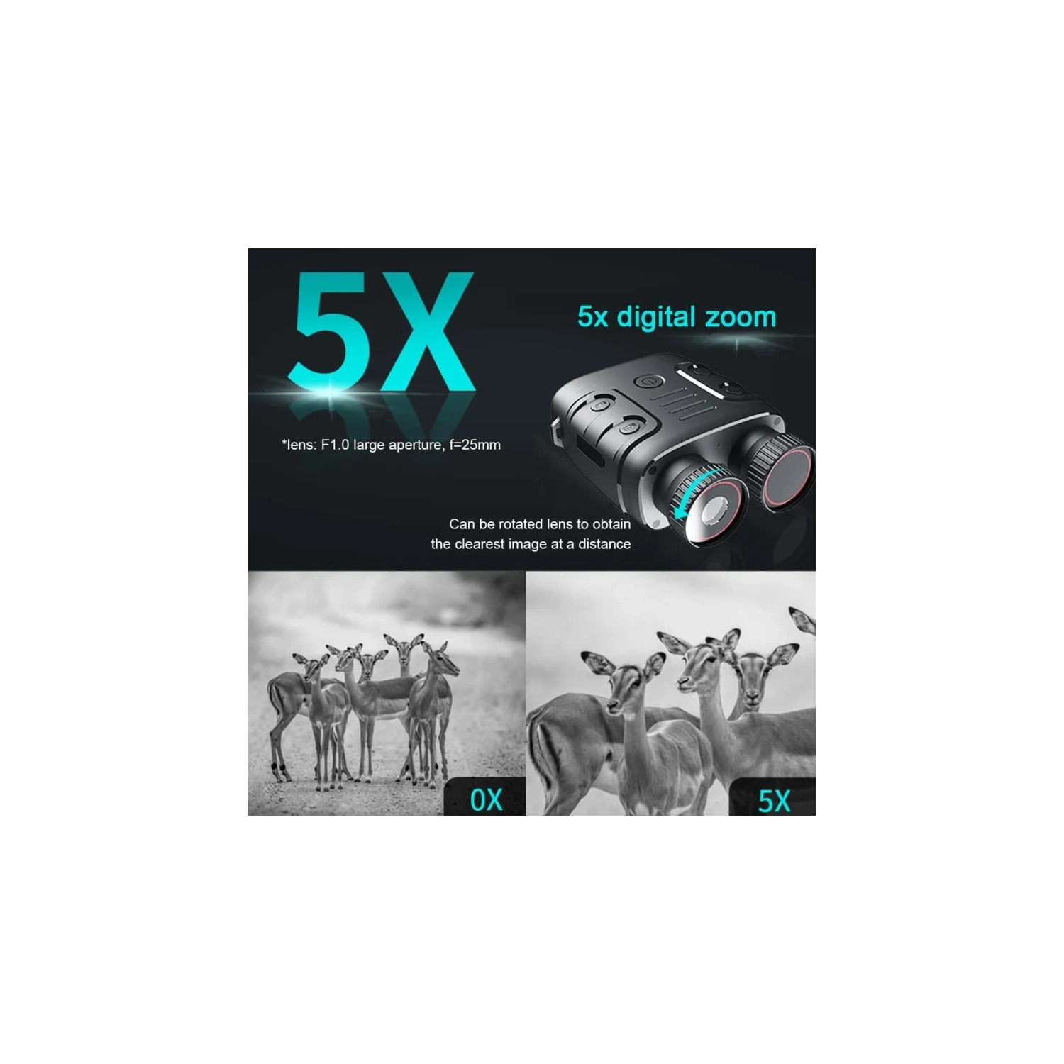 Appareil de vision nocturne binoculaire à infrarouge 1080p - Zoom numérique 5X pour la chasse, le bateau | utilisation jour/nuit, prise de