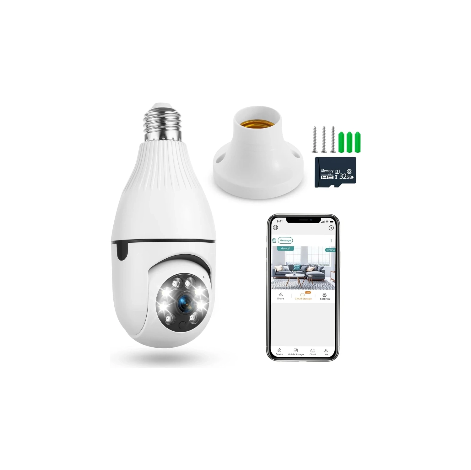 WiFi Light Bulb Camera 1080P - 360° Panoramic Cameras | Smart Indoor Security Camera with Full-Color Day/Night Vision | APP Remote, Motion Detection