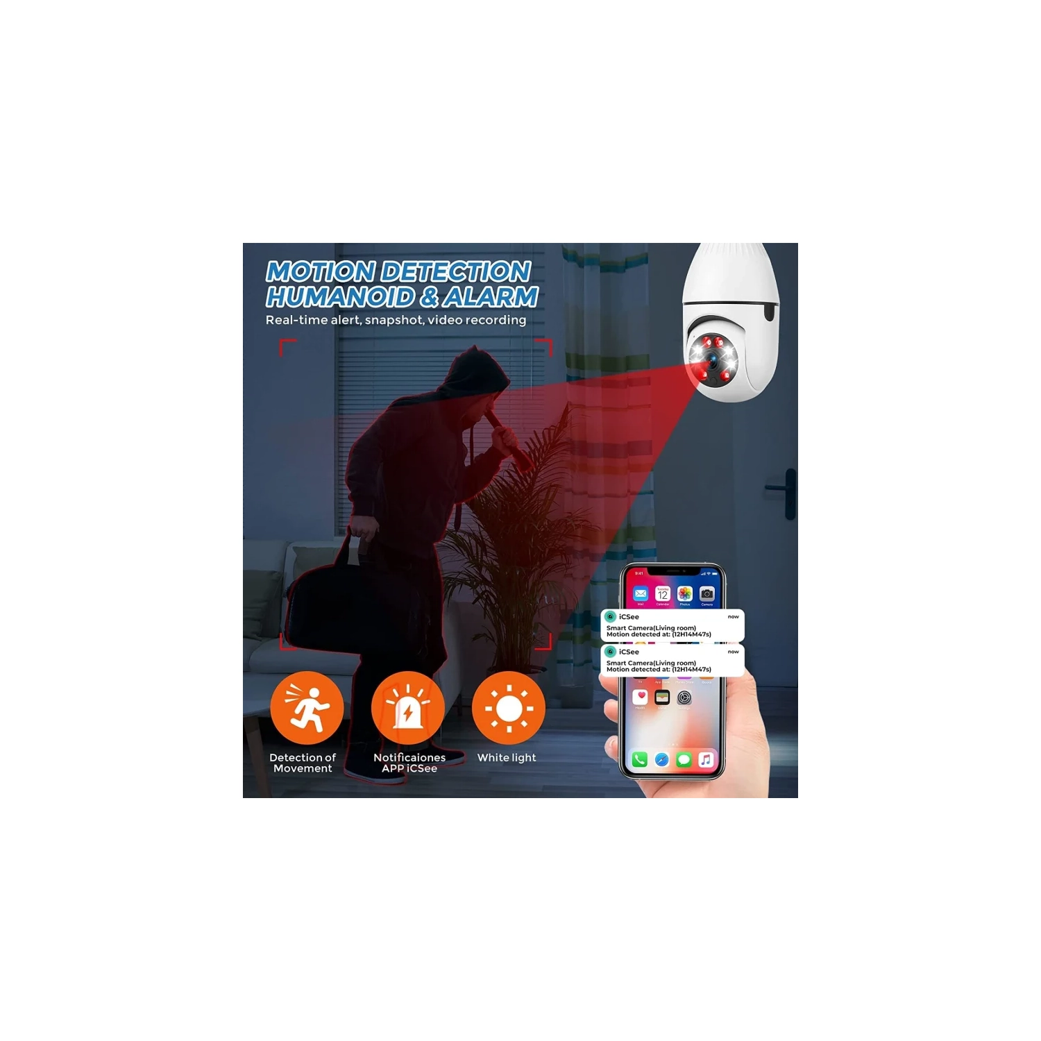 WiFi Light Bulb Camera 1080P - 360° Panoramic Cameras | Smart Indoor Security Camera with Full-Color Day/Night Vision | APP Remote, Motion Detection