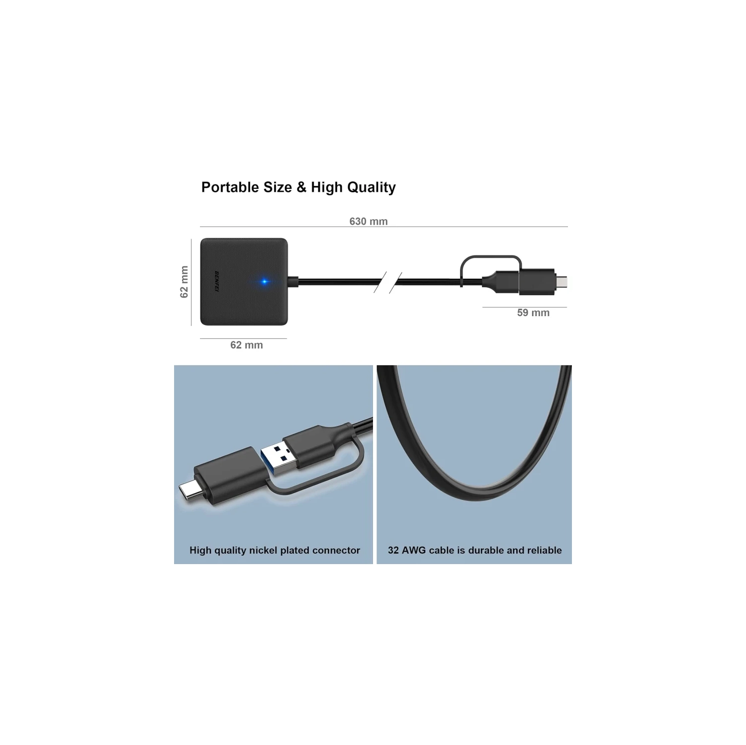 Lecteur de cartes mémoire 4 in1 - Adaptateur de lecteur de cartes MS CF USB-C vers SD Micro SD de GENER | compatible avec iPhone 15 Pro/Max, MacBook