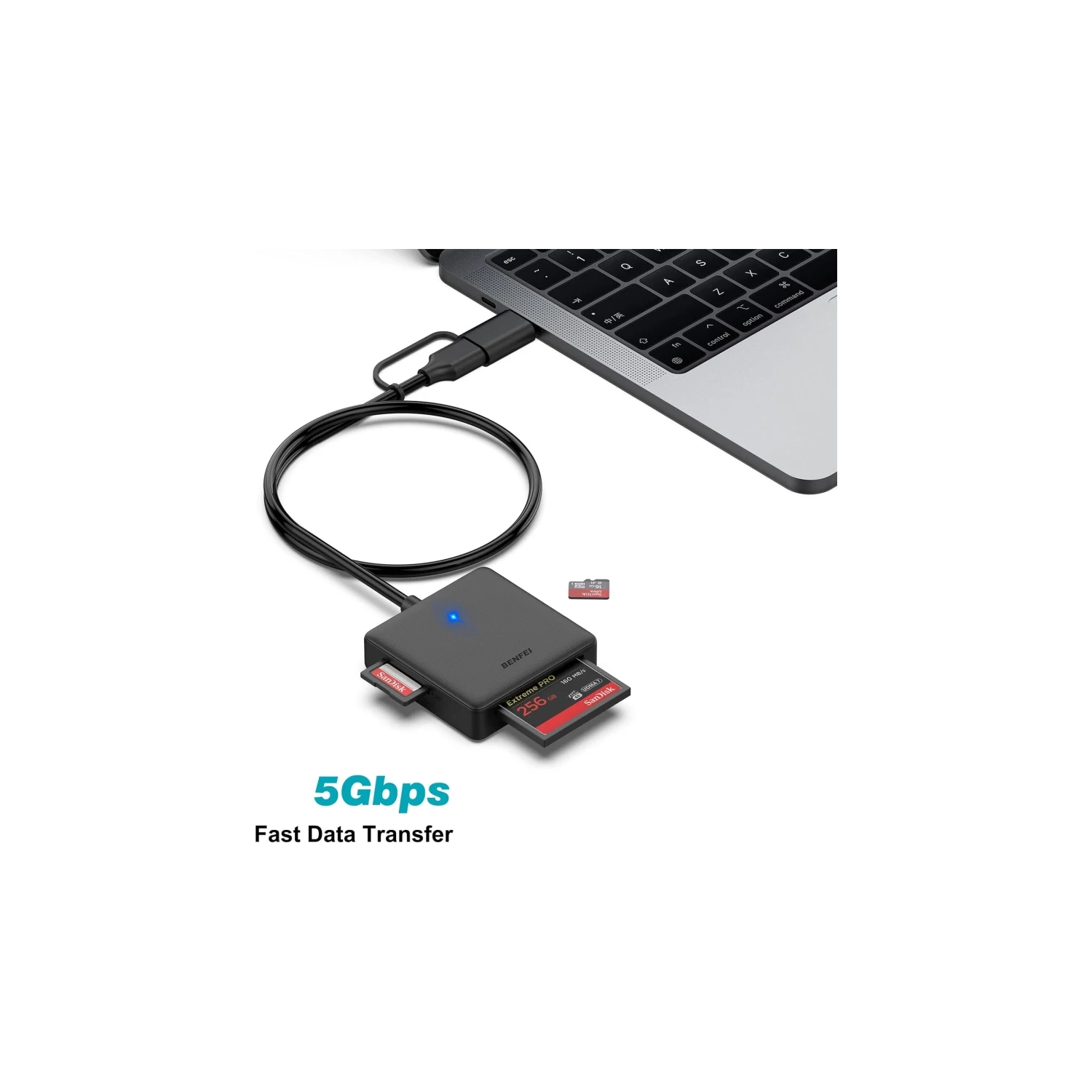 Lecteur de cartes mémoire 4 in1 - Adaptateur de lecteur de cartes MS CF USB-C vers SD Micro SD de GENER | compatible avec iPhone 15 Pro/Max, MacBook