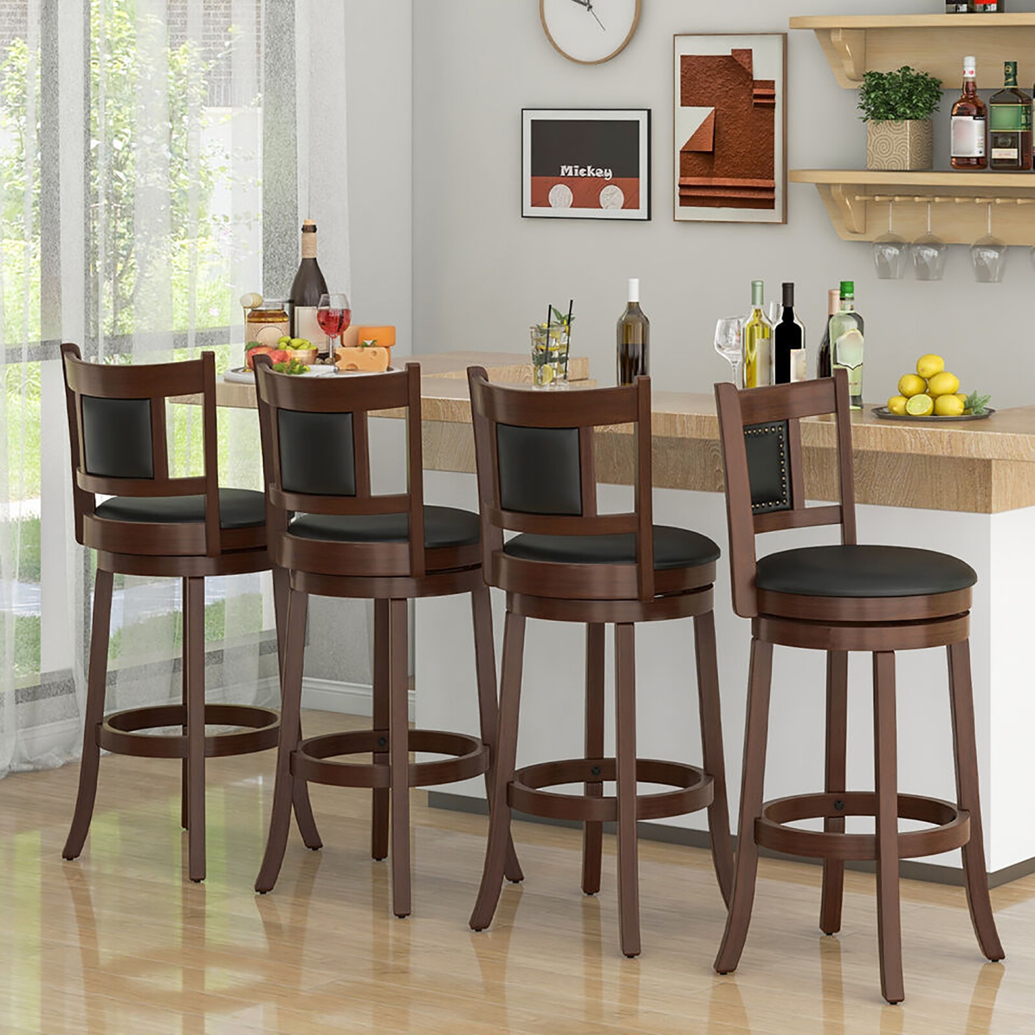Gymax 30.5'' Swivel Bar Stool Set of 4 Counter Height Bar Stools Armless Chairs for Pub