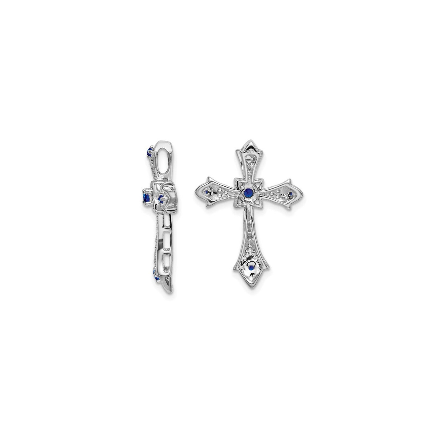 1/10 Carat Blue Sapphire Cross Pendant Necklace with Diamonds in 10K White Gold with Chain