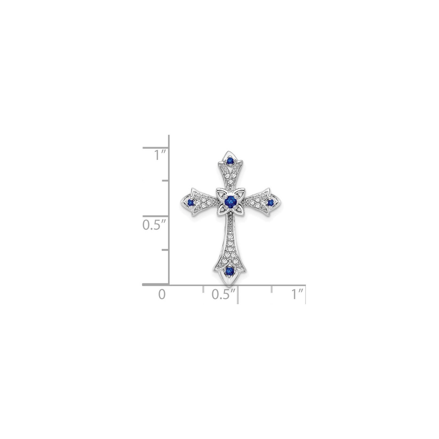 1/10 Carat Blue Sapphire Cross Pendant Necklace with Diamonds in 10K White Gold with Chain