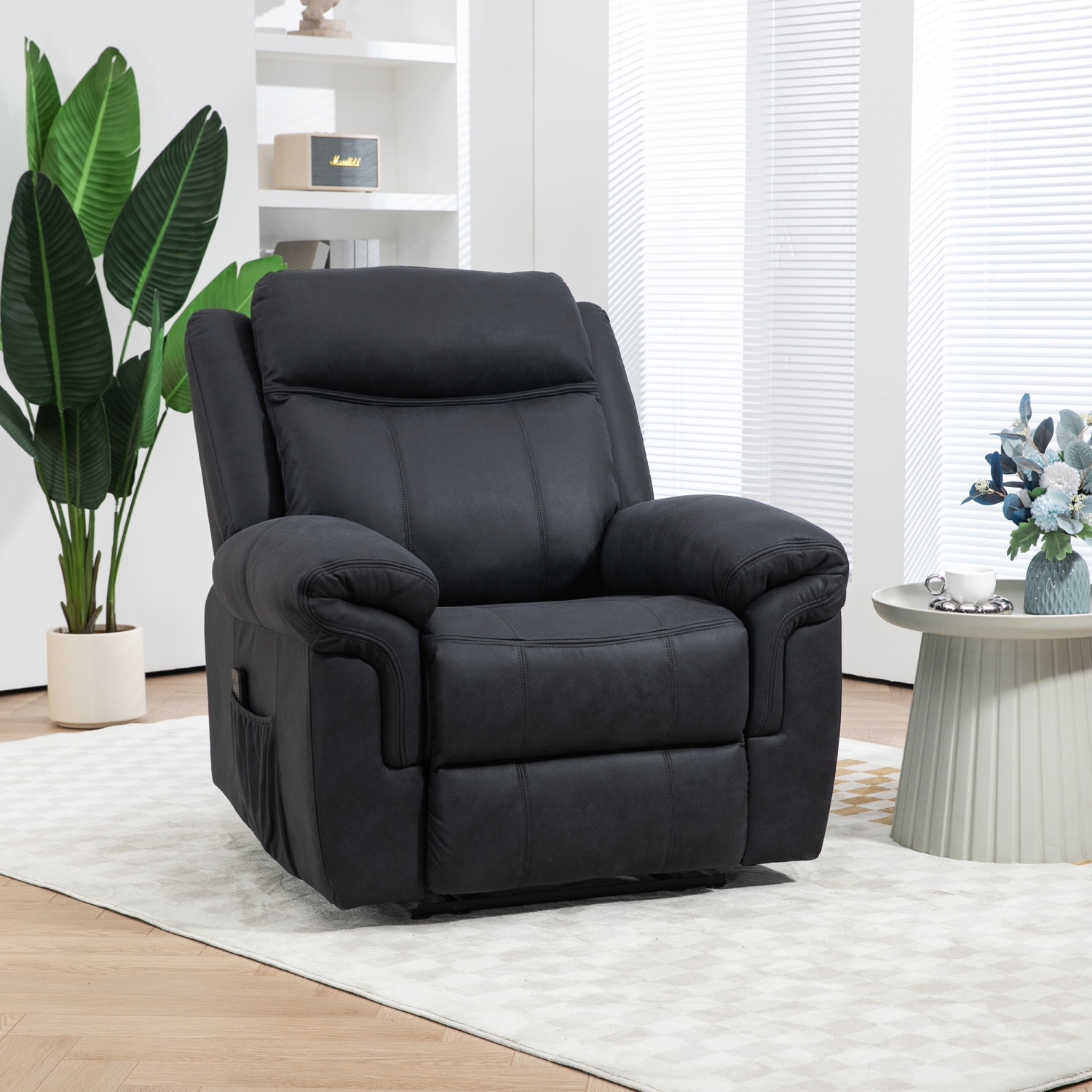 HOMCOM 8-Point Vibration Massage Recliner Chair, Manual Microfibre Reclining Sofa Chair for Living Room with Side Pockets, Footrest, Remote, Easy
