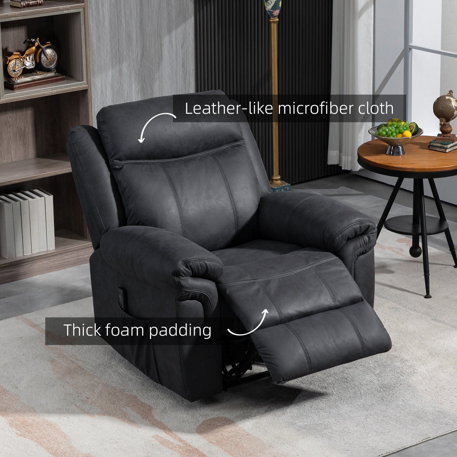 HOMCOM 8-Point Vibration Massage Recliner Chair, Manual Microfibre Reclining Sofa Chair for Living Room with Side Pockets, Footrest, Remote, Easy
