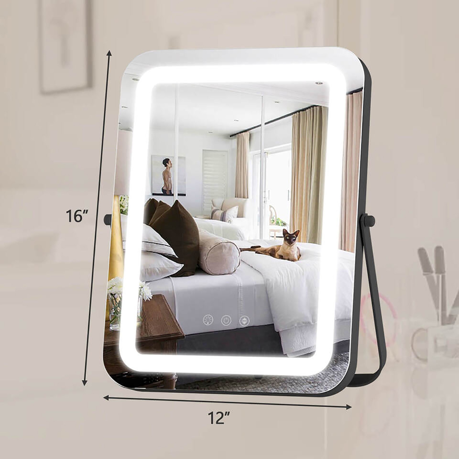 Gymax 16'' x 12'' 3-Color LED Vanity Mirror 360° Rotation Dimmable Touch Control